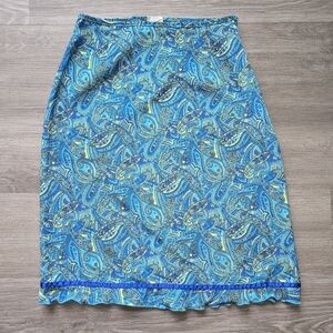 Vintage Blue and Yellow Paisley A-Line Skirt